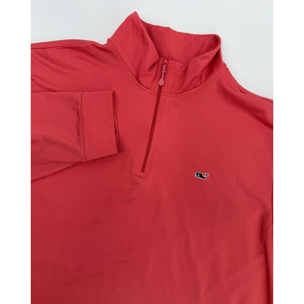 Vineyard Vines Performance Mens Large Coral Red Quarter Zip Pullover Whale Logo
